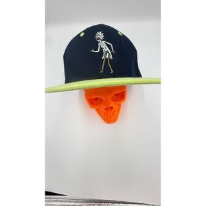 Rick and Morty Snapback Hat Navy Blue Neon Green Rick Sanchez Embroidered Cap